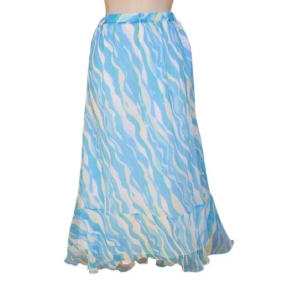 Vintage 90's Blue Silk Sequin Skirt - Picture 1 of 5